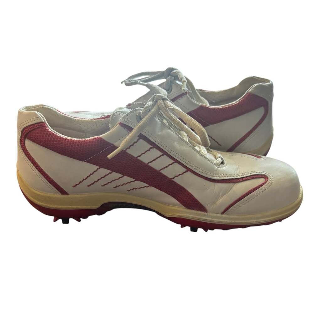 ECCO Womens Golf Shoes EU 37 US 6 White Red Leather Spiked Cleats Pre-Owned